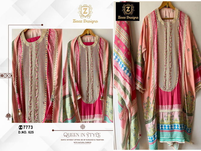 Ziaaz Designs 625 Muslin Cotton Embroidery Pakistani Suits Wholesale Market In Surat
